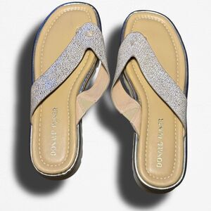 Donald J. Pliner Platinum/Gold and Tan Glitter Thong Sandals